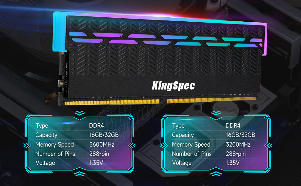 KingSpec DDR4 RAM RGB 32GB (2 x 16GB) Memory Module 3200 MHz 288