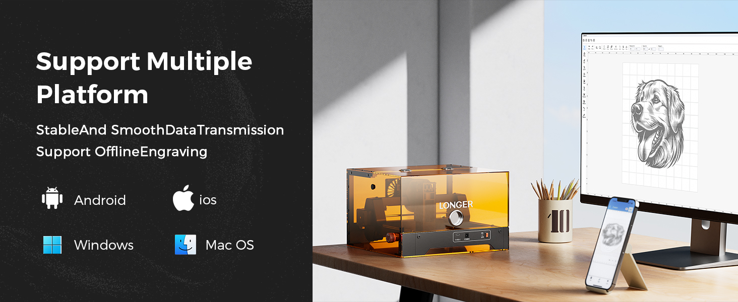 app or PC software  LightBurn, LaserGRBL, LaserBurn