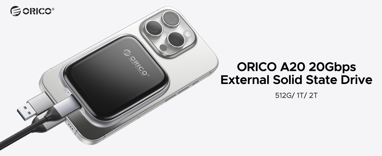 ORICO 1TB Portable SSD Up to 2000MB/s External Solid State Drive, USB 3.2 Gen 2x2 20Gbps with 2 in 1
