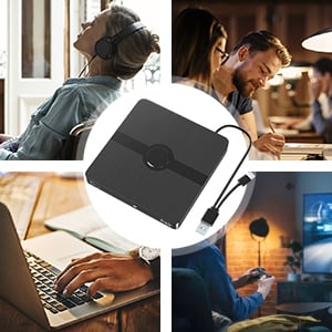 Multi-purpose external Blu-ray drive With this external CD/DVD drive for PC, you can watch high-defi