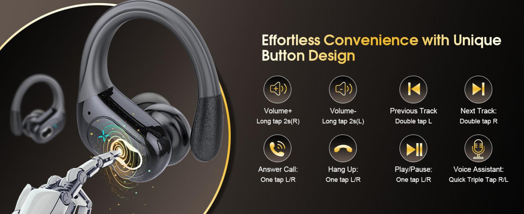 Wireless Earbuds 75hrs Bluetooth 5.4 Headphone Sport, Bluetooth Earbuds Stereo Deep Bass Over Ear Bu