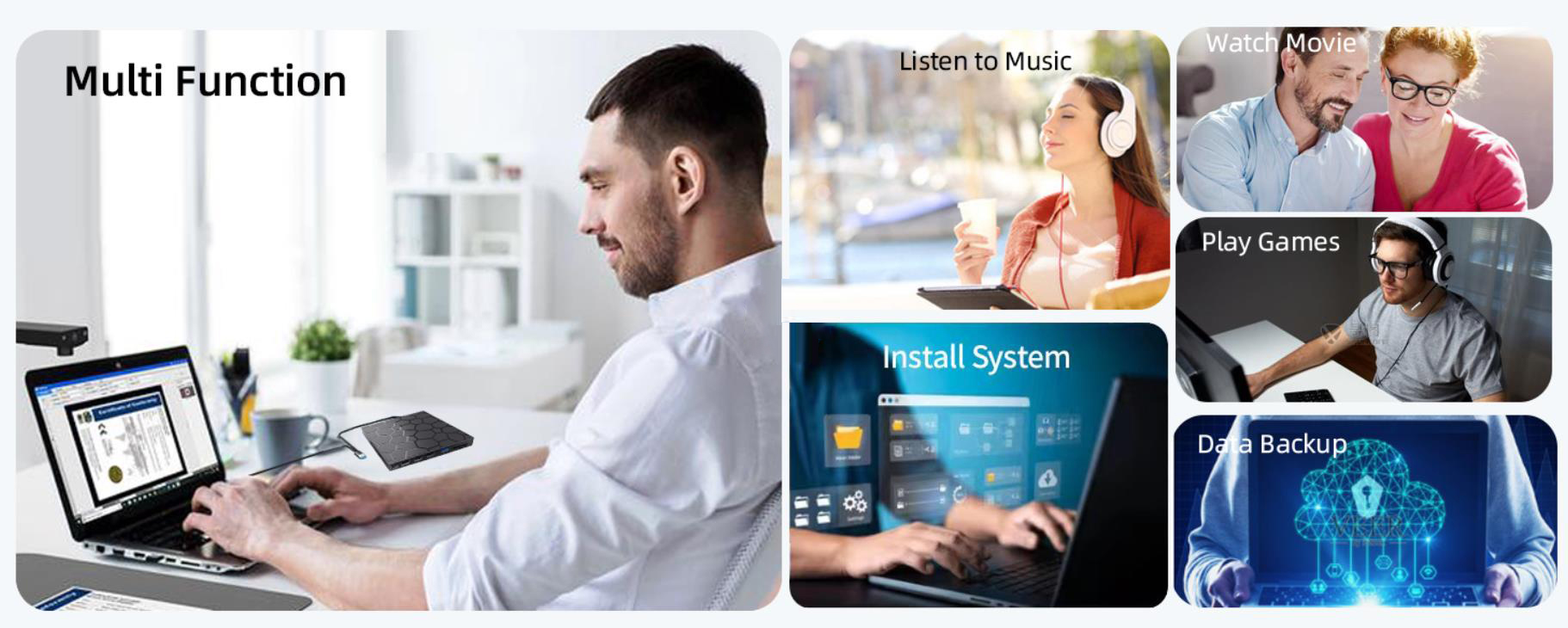 Our external drive can not only burn and read CD DVD, but also can be used as a external laptop usb