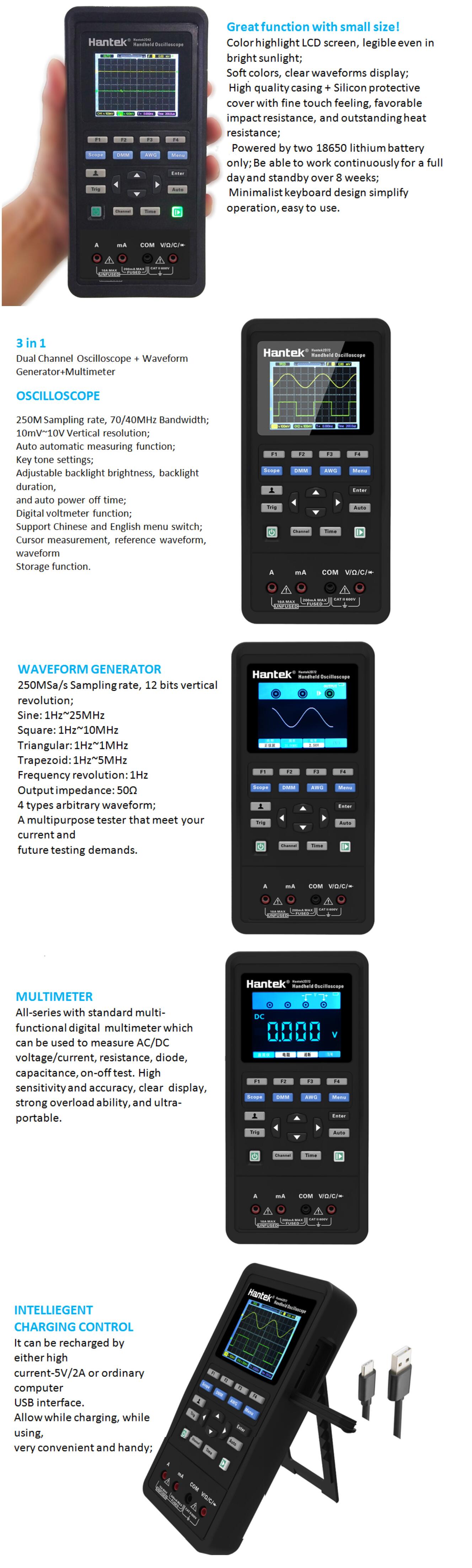 Hantek 2D42 3in1 Digital Oscilloscope+Waveform Generator+