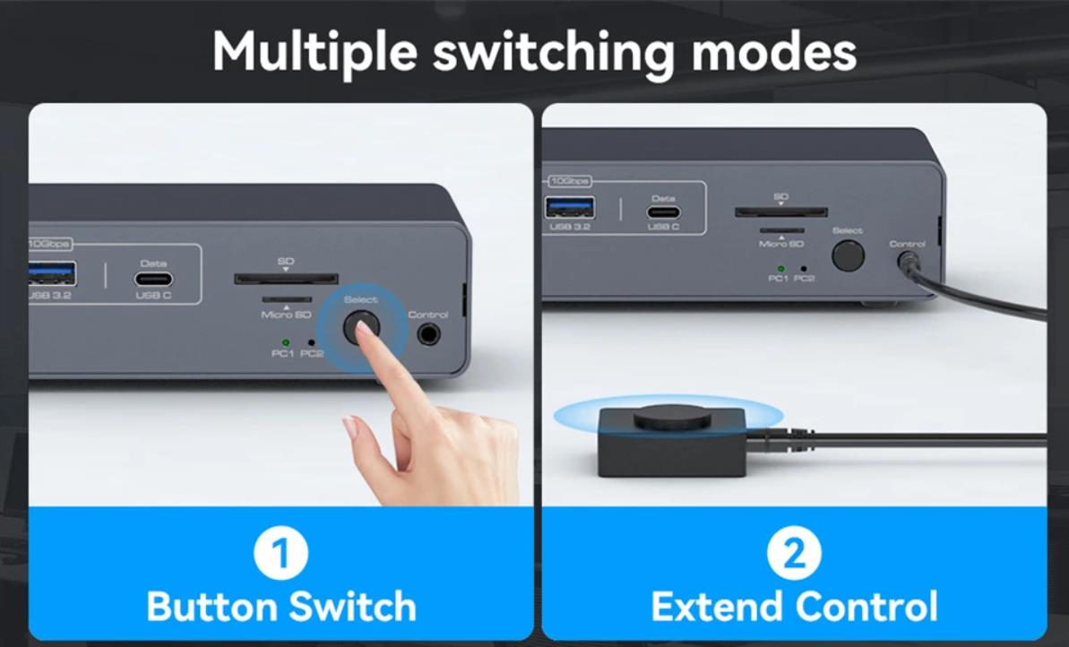2 Switching Options    The external control switch button allows you to place the dock station outsi