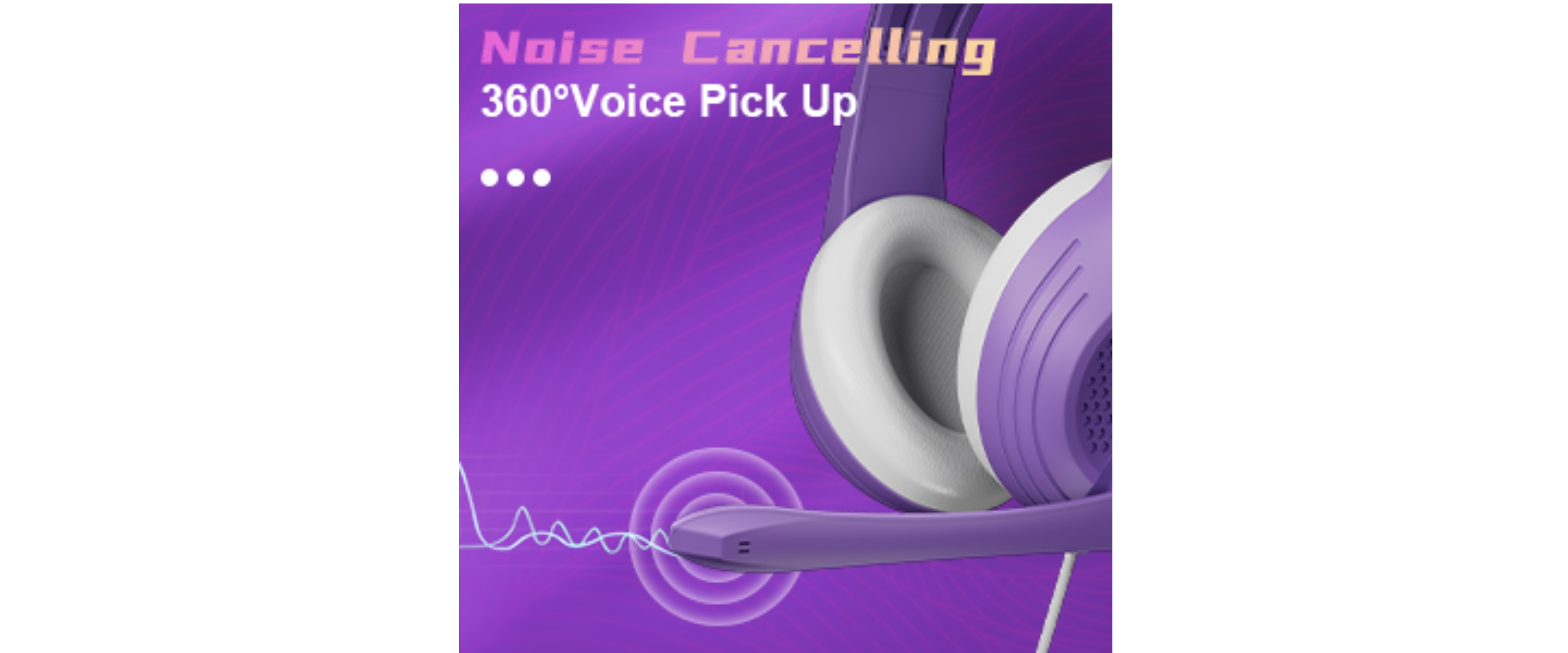 Purple headset mic, noise cancelling, 360° voice pickup, soundwave