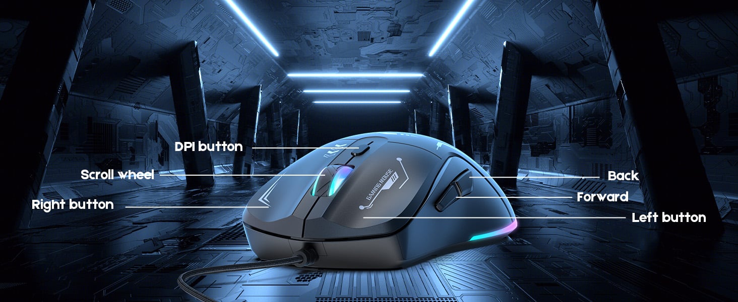 Hitoor Wired Gaming Mouse, PC Computer Mice USB Wired Gaming Mouse with RGB Modes, 4 Adjustable DPI