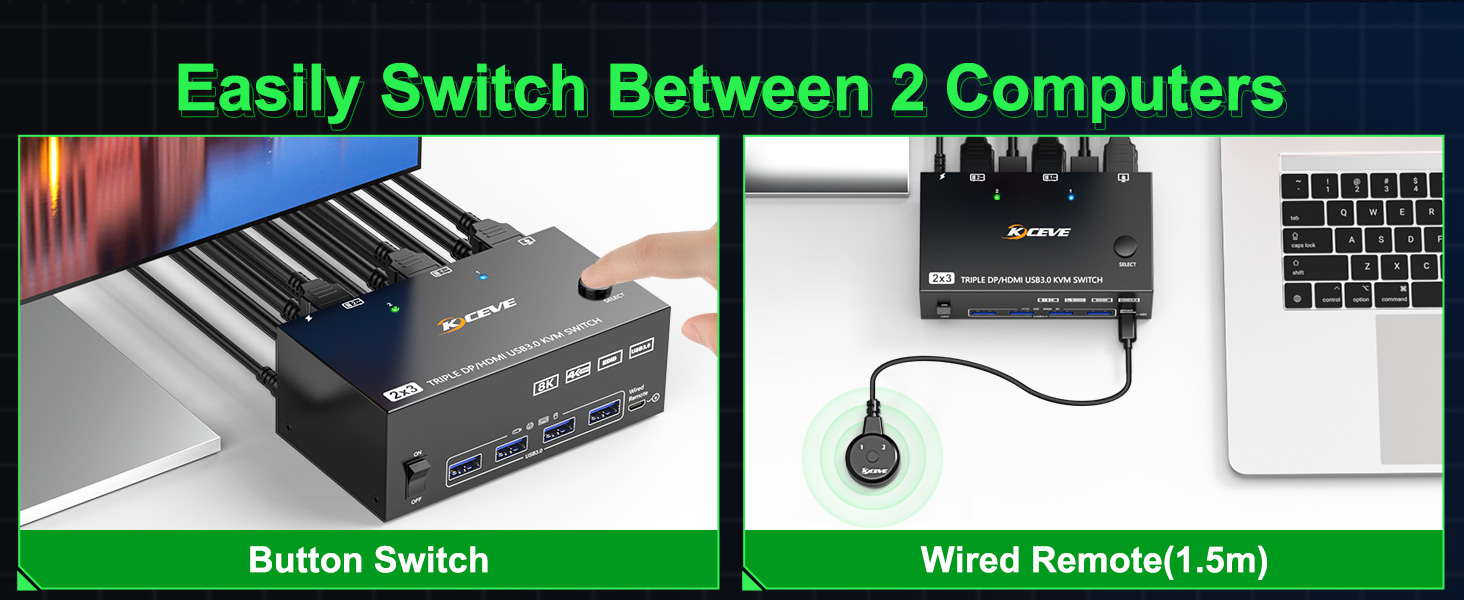 KVM Switch 3 Monitors 2 Computers