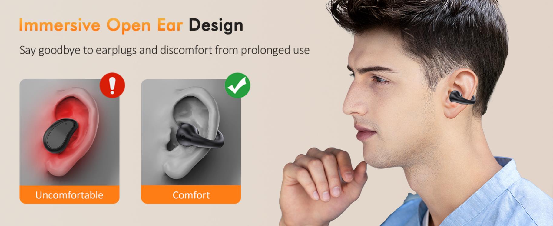 IHDAPP Open Ear Clip Wireless Earbuds Bluetooth 5.3, Sports Earphones Built-in Microphone with Earho