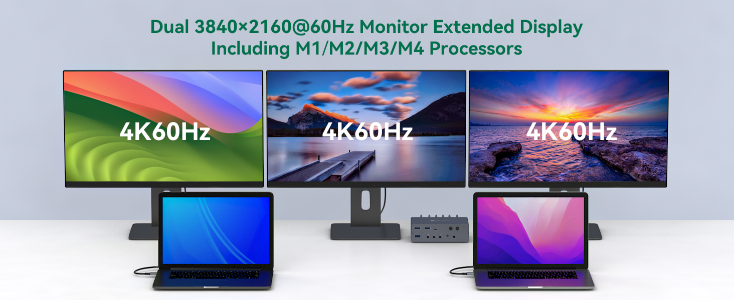Thunderbolt 4 KVM Switch Docking Station for 3 Monitors 2 laptops/Macbooks| Extended Triple 4K60Hz H