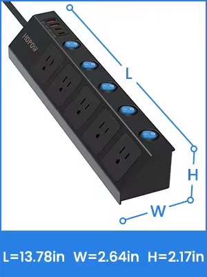GCP Products Flat Plug Power Strip Individual Switches, Extension