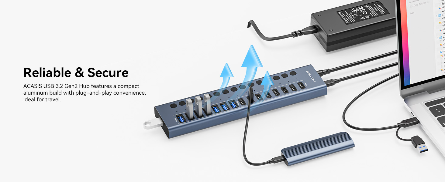 Powered USB 3.2 Hub, 16 Ports USB 3.2 Hub (8 USB-A 3.2 Ports + 8 USB-C 3.2 Ports), Aluminum USB Hub