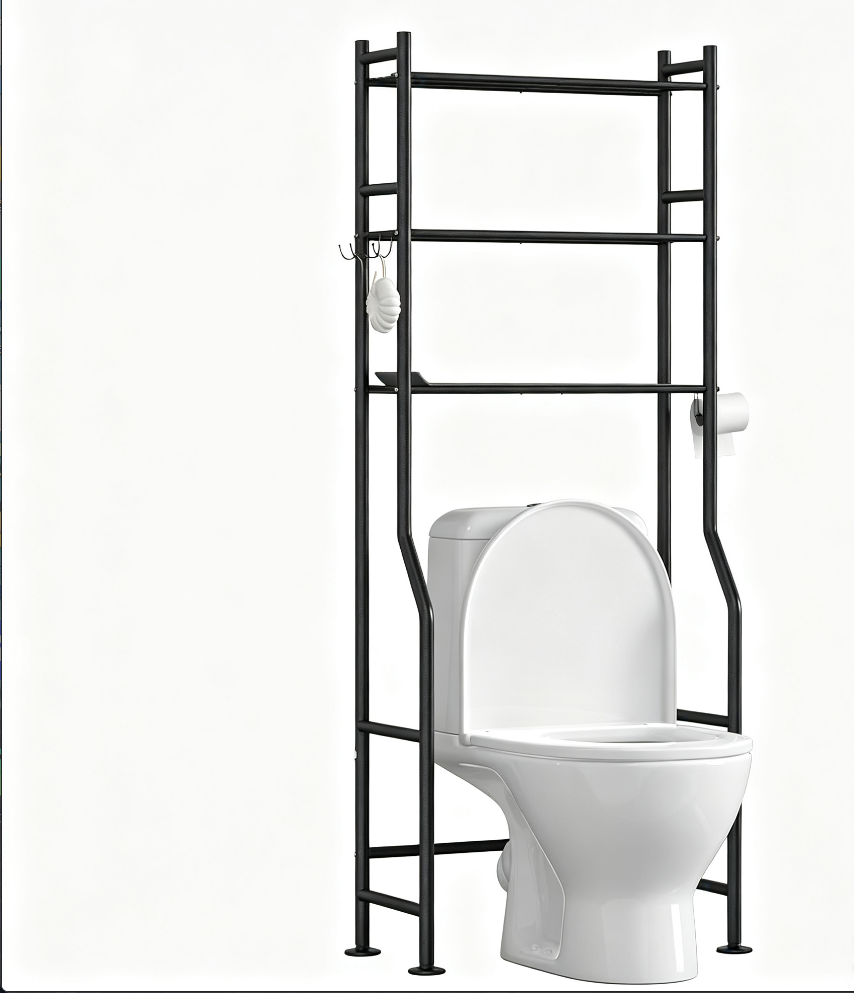 3-Tier Over The Toilet Storage Rack, Freestanding Metal Bathroom Shelf with Toilet Paper Holder & 4