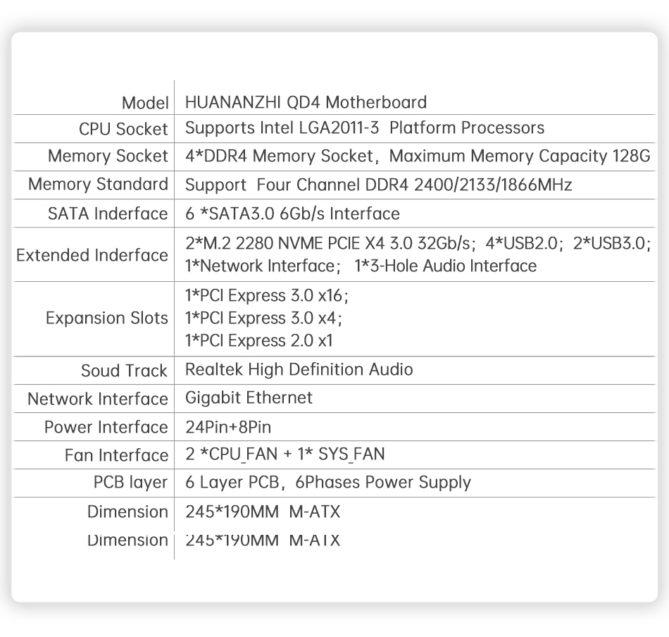 HUANANZHI X99 QD4 LGA 2011-3 XEON X99 Motherboard support Intel E5 V3 ...