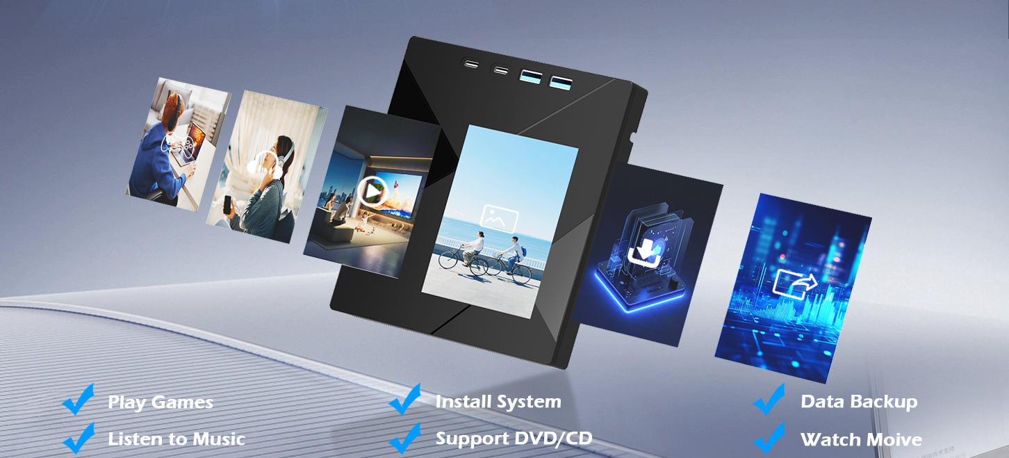 7 in 1 External CD/DVD Drive for Laptop, Portable DVD Player for Laptop with 2 USB A & 2 USB C