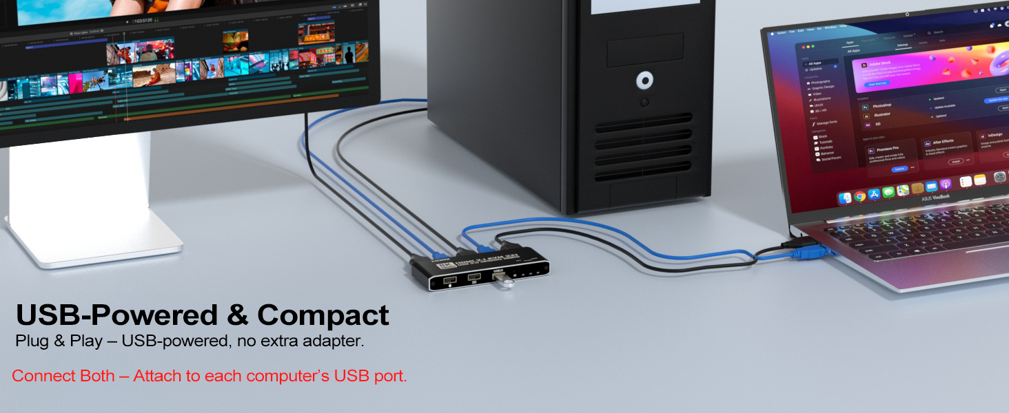 2 Ports HDMI KVM Switch for 1 Monitor 2 Computers, 8K@60Hz 4K@165Hz HDMI KVM Switch 2 in 1 Out