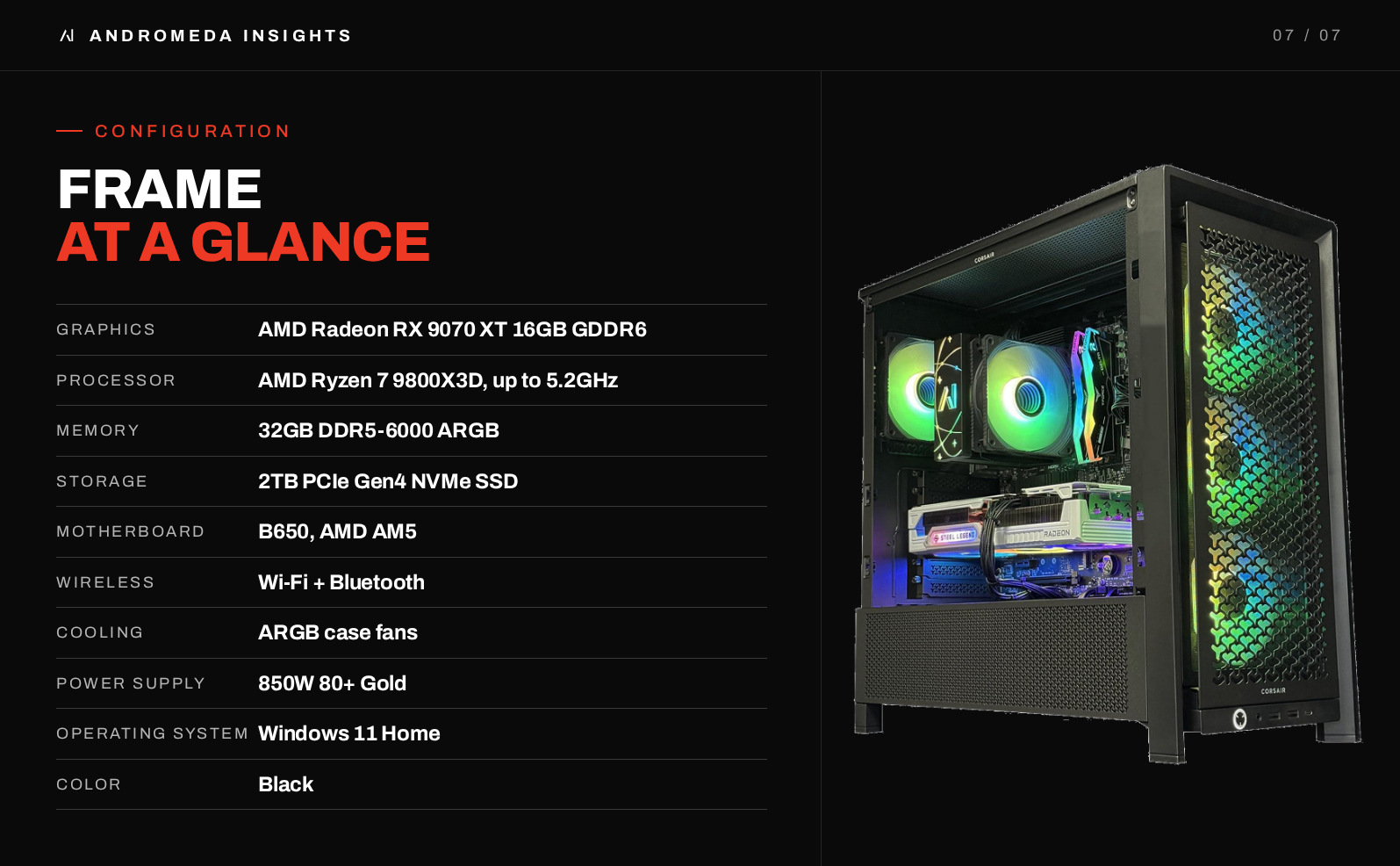 Frame RX 9070 XT desktop configuration specifications