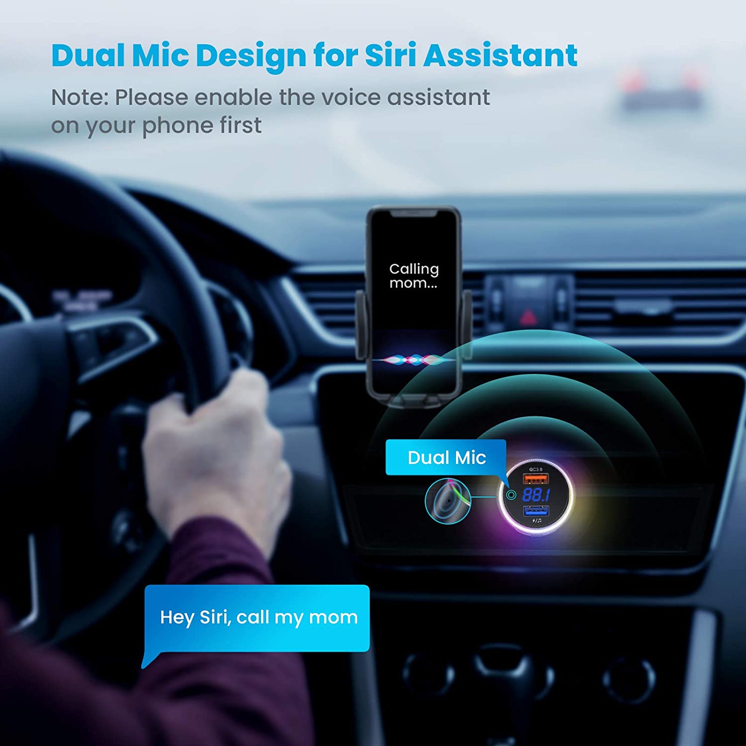 Auto-Tune Bluetooth Car Adapter Bluetooth FM Transmitter for Car Microphones & QC3.0 Wireless Car Radio 