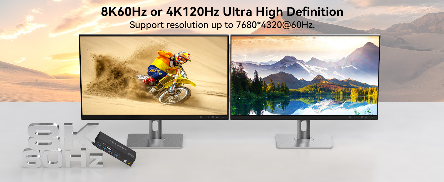 8K@60Hz KVM Switch 2 Monitors 2 Computers, 4K@120Hz HDMI + Displayport Dual Monitor KVM Switches