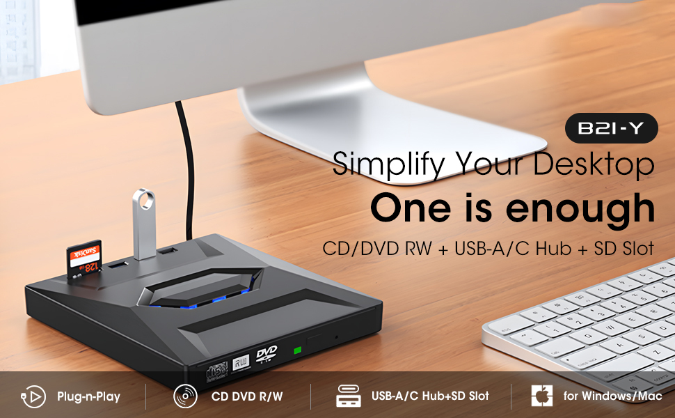 External CD DVD Drive, USB C Portable CD/DVD +/-RW Drive/DVD Player