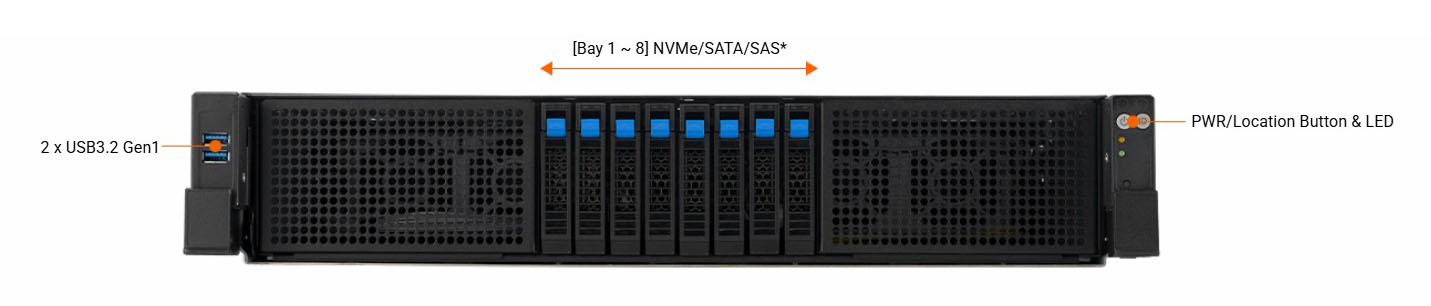 ASUS RS720A-E13-RS8G-3.2KW10G 2U Dual-Socket Rackmount Server