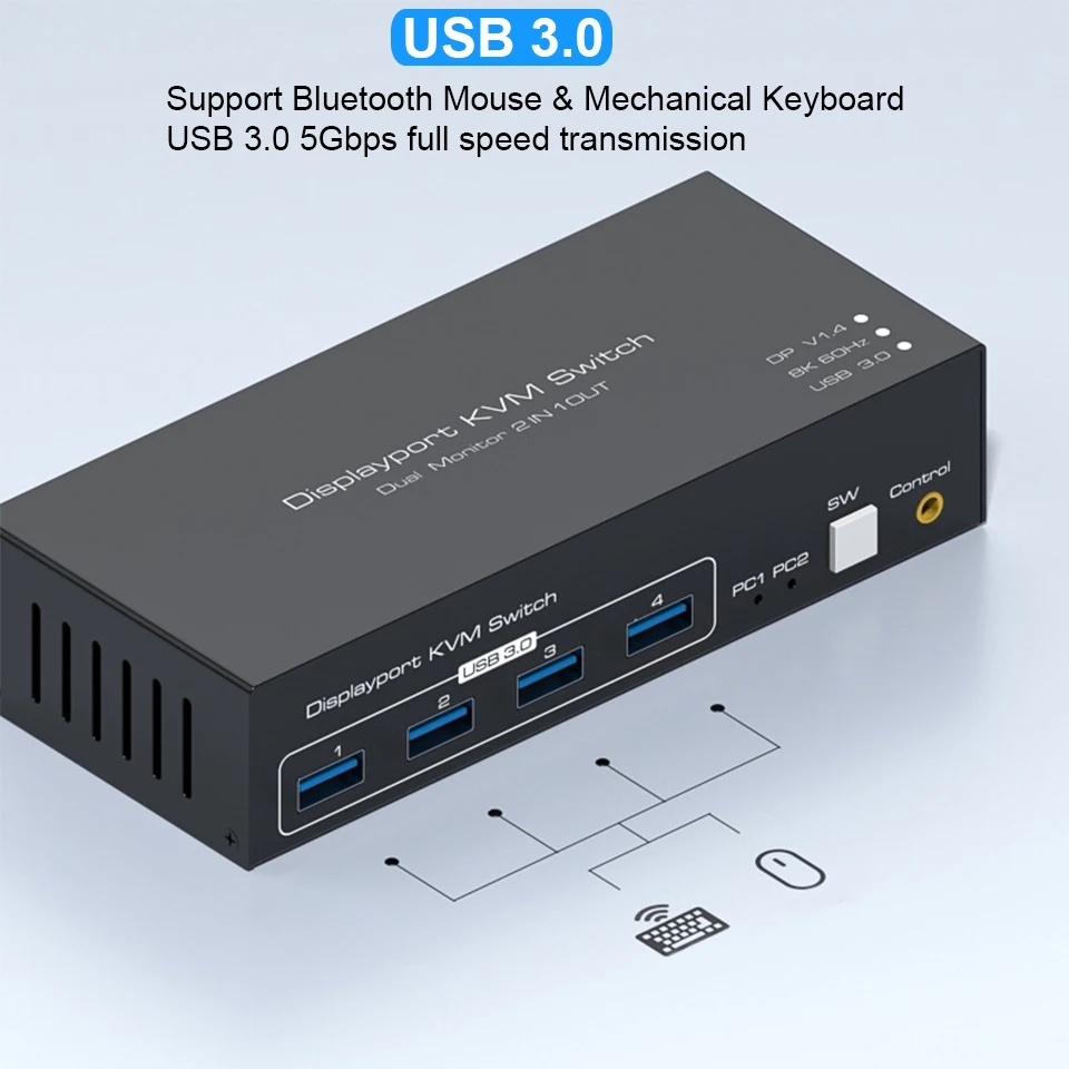 Display port DP KVM Switch 2 Port Dual Monitor Extended Display