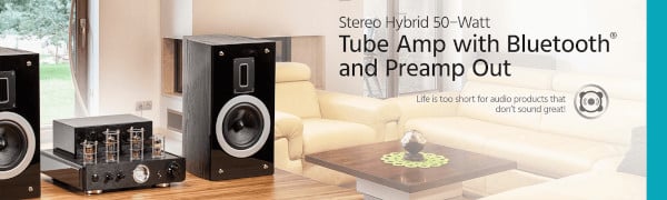 50-Watt Stereo Hybrid Tube Amplifier with Bluetooth, Line Output, and Qualcomm aptX Audio