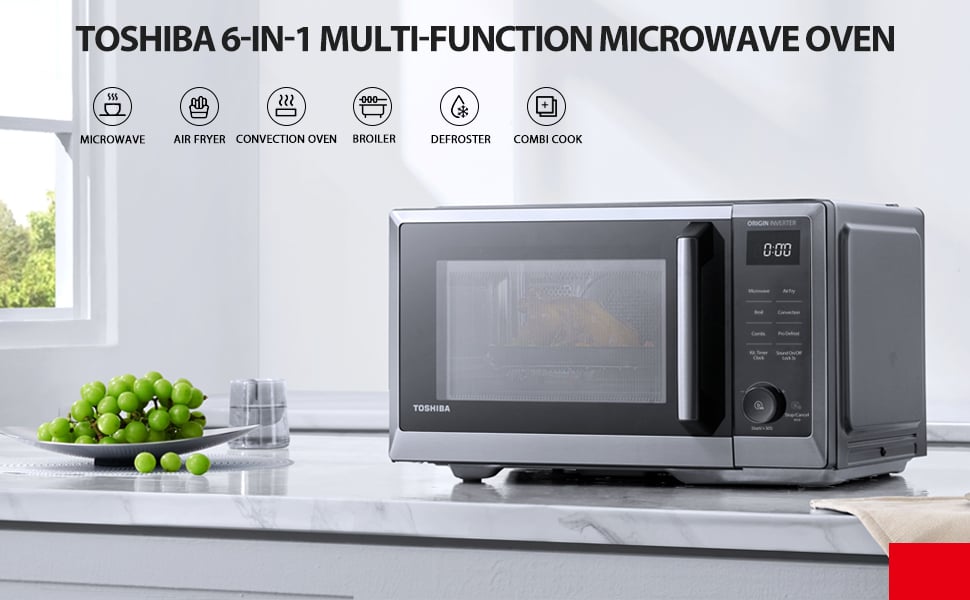 Toshiba 6-in-1 Countertop Microwave Oven with Inverter Technology, Air Fryer  and Speedy Combi, Small Convection Microwave with 27 Preset Menus,  Eco-Mode, Sound On/Off, 0.9 cu.ft, 900W, Black 