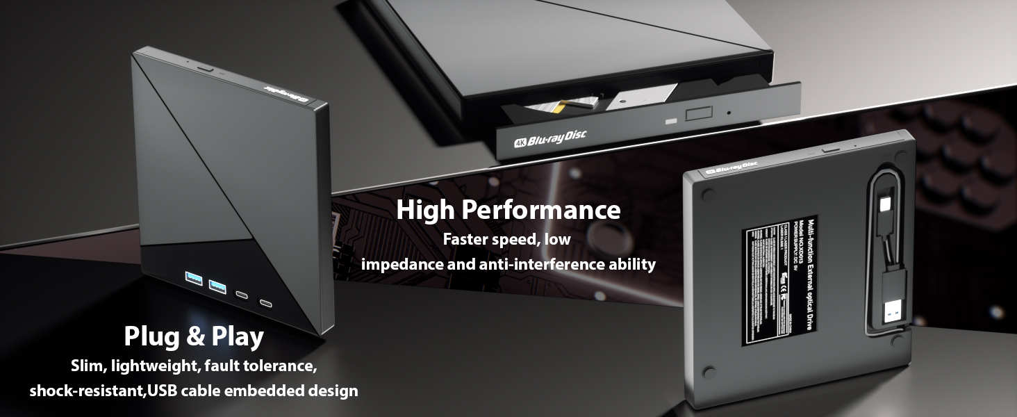 7 in 1 External Blu Ray Drive, USB 3.0 Type-C External Blu Ray Drive, CD DVD Burner 3D BD Player wit
