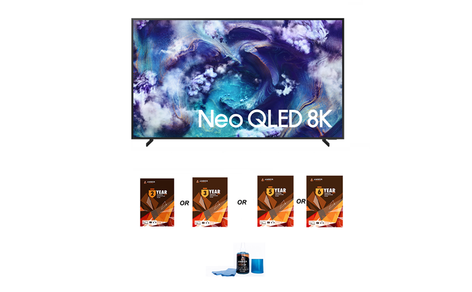 Samsung QN900F Series TV with Amber Protection Extended Coverage and Amber Screen Cleaner