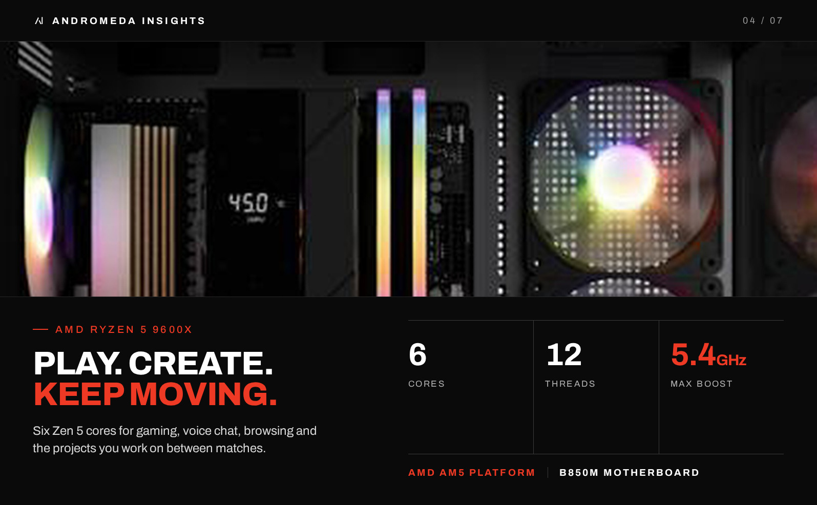 AMD Ryzen 5 9600X with 6 cores, 12 threads and up to 5.4 GHz boost