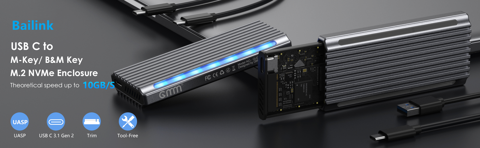 M.2 NVMe SSD Enclosure Adapter USB C 3.2 Gen 2 10Gbps M.2 NVMe to SATA Reader