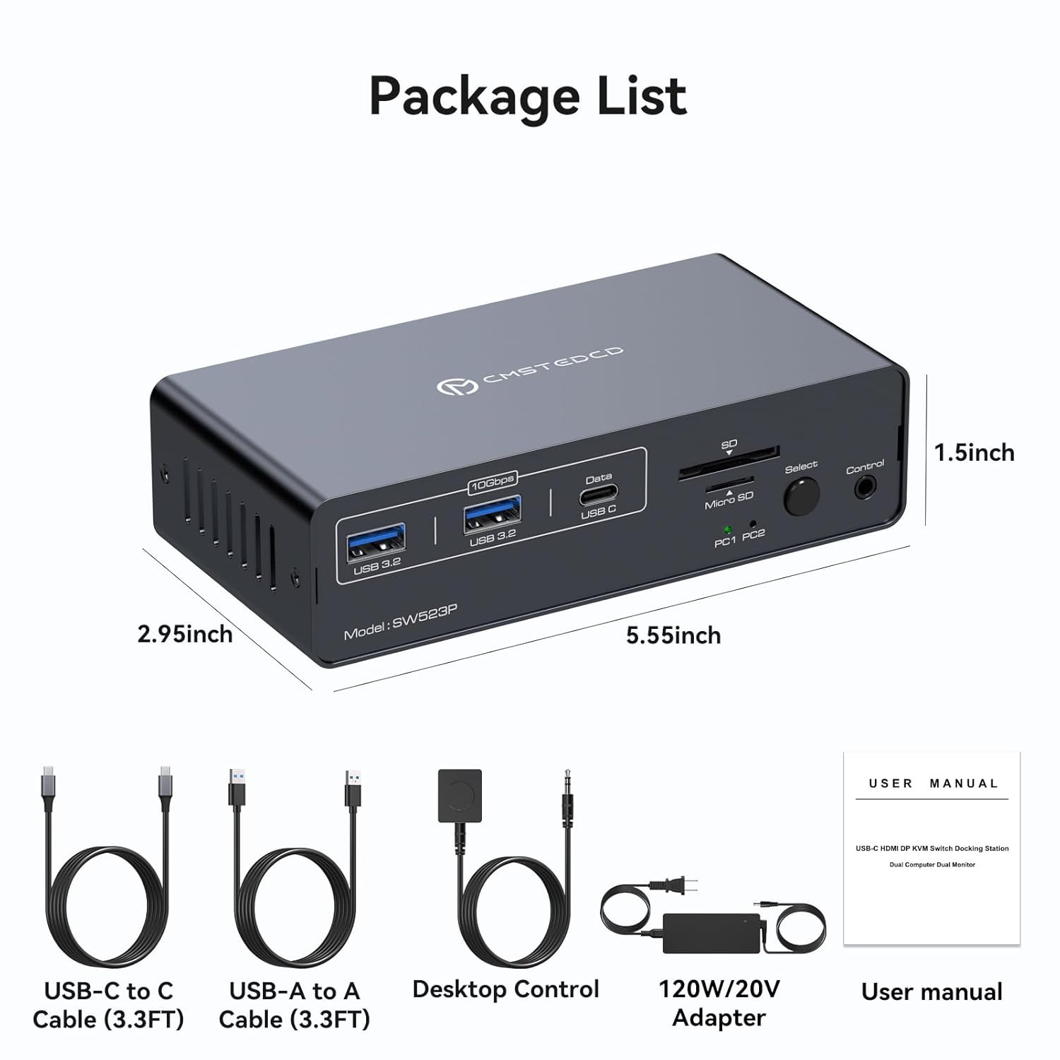 14-in-1 KVM Docking Station 4K@120Hz USB C Displayport KVM Switch 2 Monitors 2 Computers