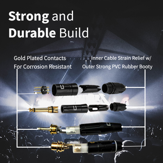 Top-quality 22 AWG oxygen-free copper conductors, gold-plated end connectors corrosion resistance