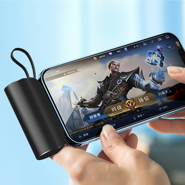 Small Portable Charger for iPhone, 5000mAh Mini Power Bank with Built-in Cable/Metal Stand
