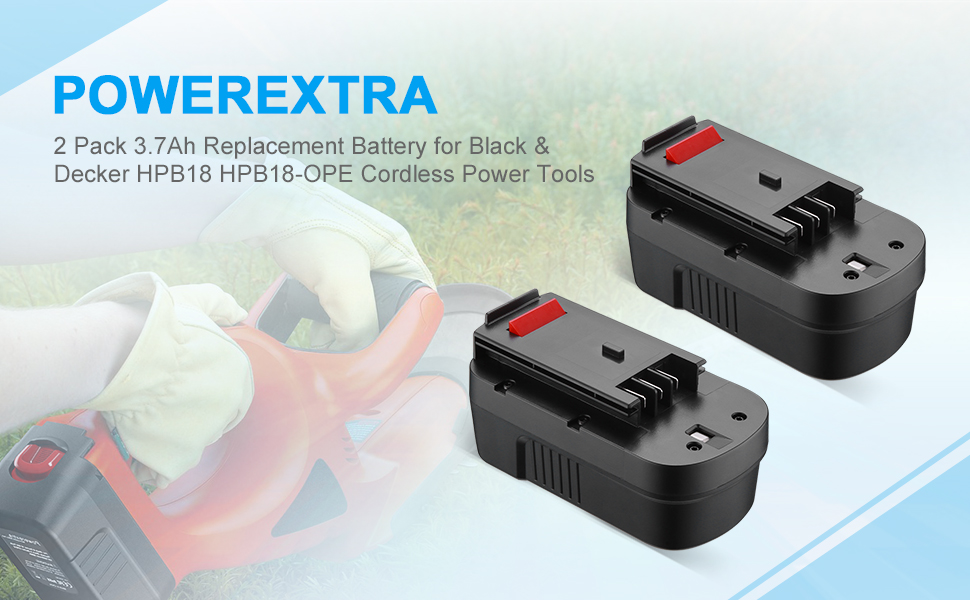 Powerextra 2-Pack 18 Volt 3700mAh Battery for Black & Decker HPB18 HPB18-OPE  FS18FL FSB18 Firestorm 