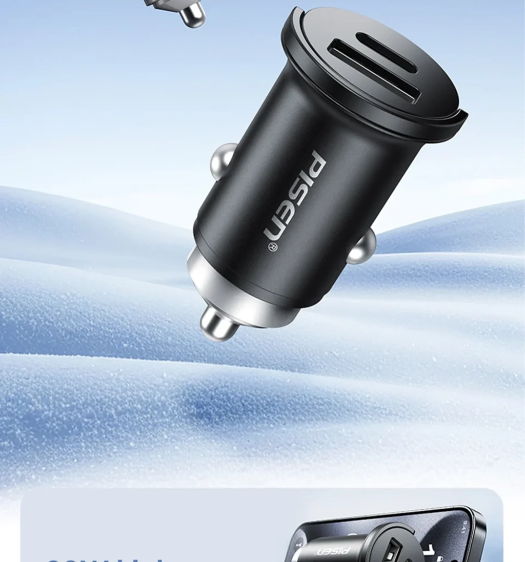 PISEN-Quick USB-C+USB-A 20W Mini Car Charger