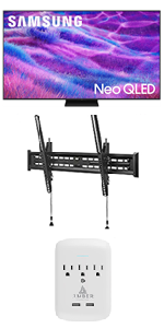 Samsung QN75QN80F TV with Walts TILT-MOUNT-43-90 and 3-Outlet-Surge