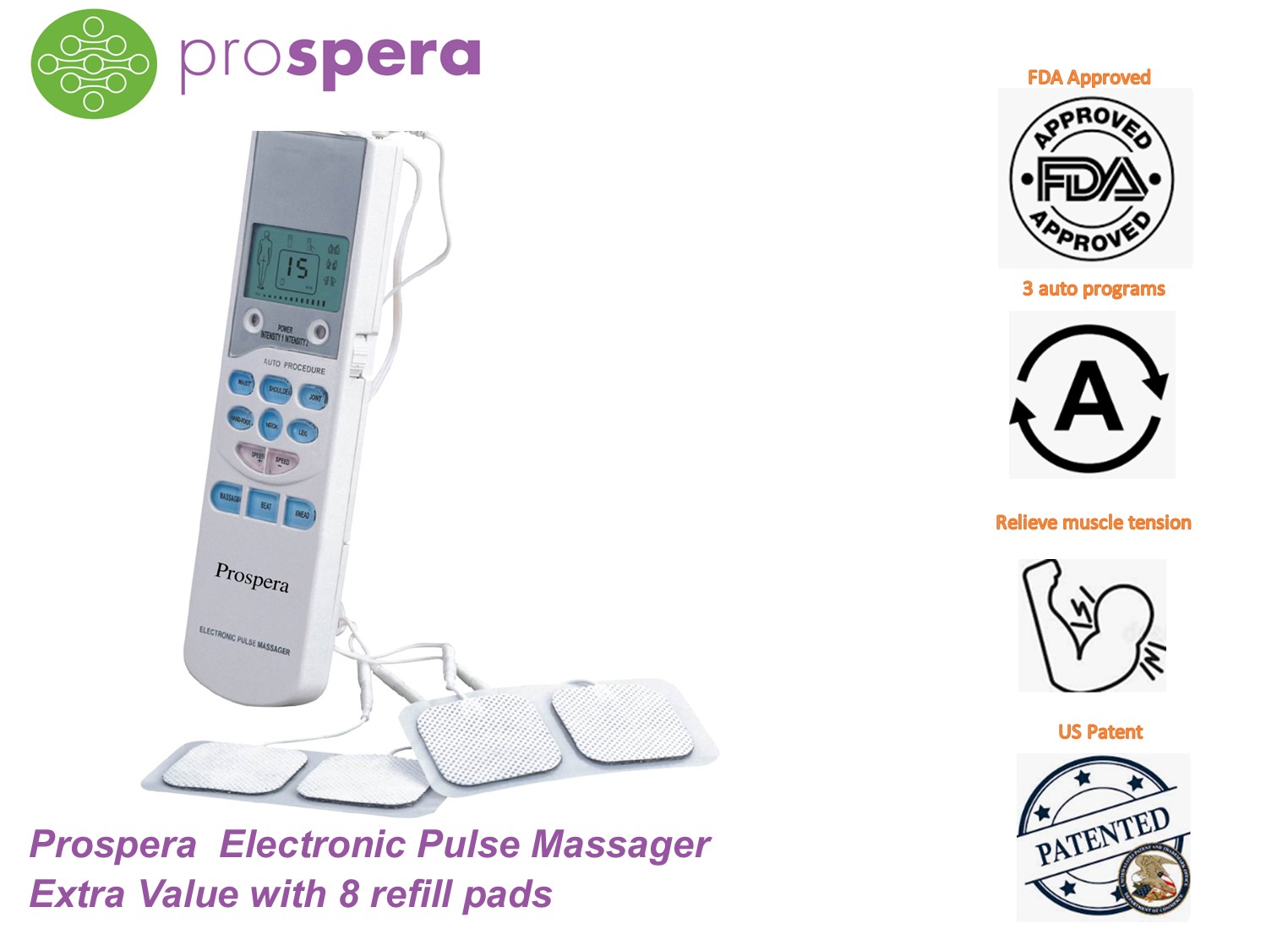 PL009-EV Electronic Pulse Massager Extra Value with 8 refill pads