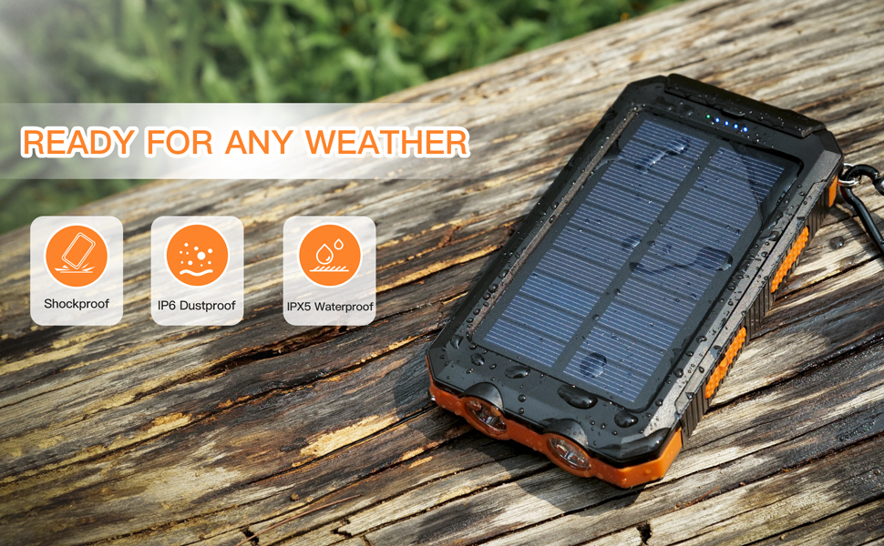 Package included:  1 x 20,000mAh Solar Charger  1 x Manual  1 x USB cable  1 x Carabiner