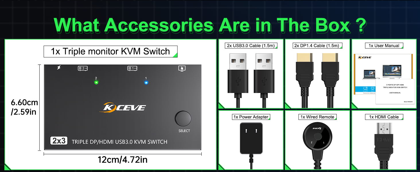 KVM Switch 3 Monitors 2 Computers