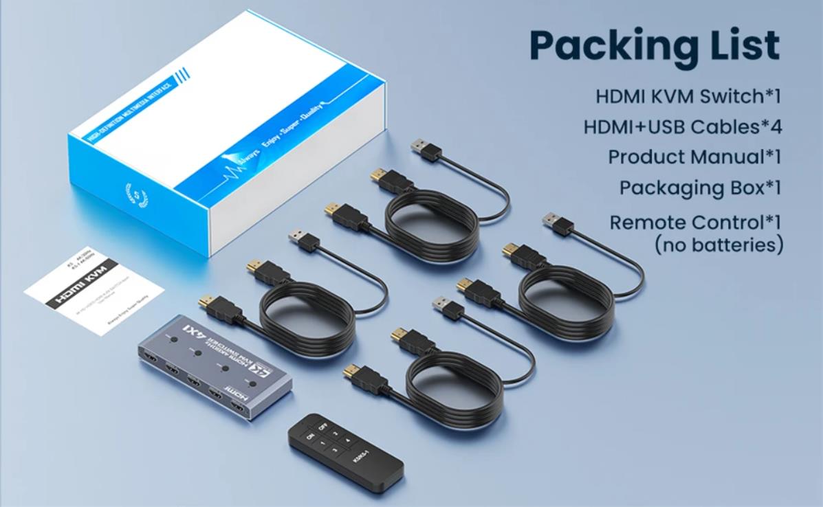 4 in 1 Out HDMI KVM Switch 4 Computer 1 Monitor, 4 Port HDMI USB Switch for 4 Computer Share a 4K@60