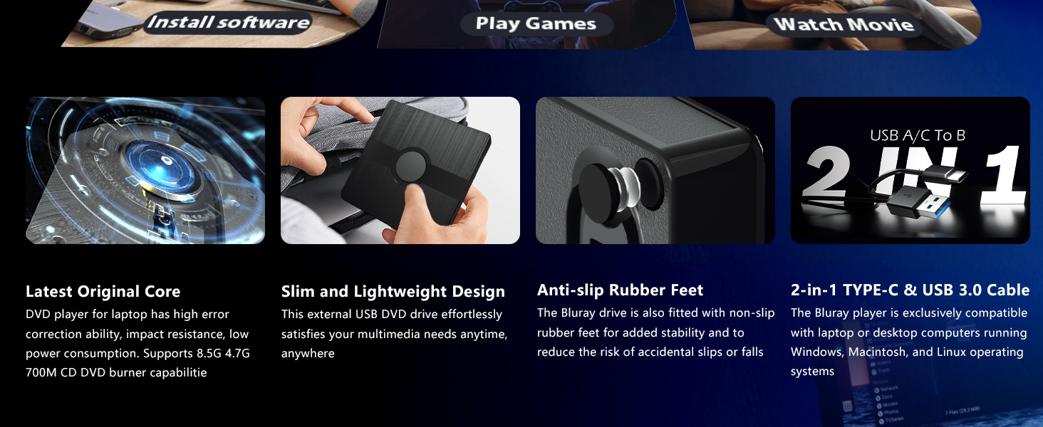 External Blu Ray Drive, BD Player with Read/Write Capability Portable Blu-ray Player
