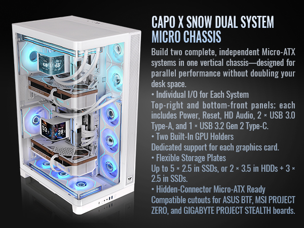 Thermaltake CAPO X Dual System Chassis - Snow