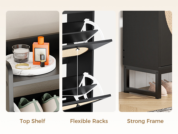 GTRACING Shoe Storage Cabinet, Slim Rattan Shoe Cabinet Storage with Flip Drawers, Shoe Organizers B