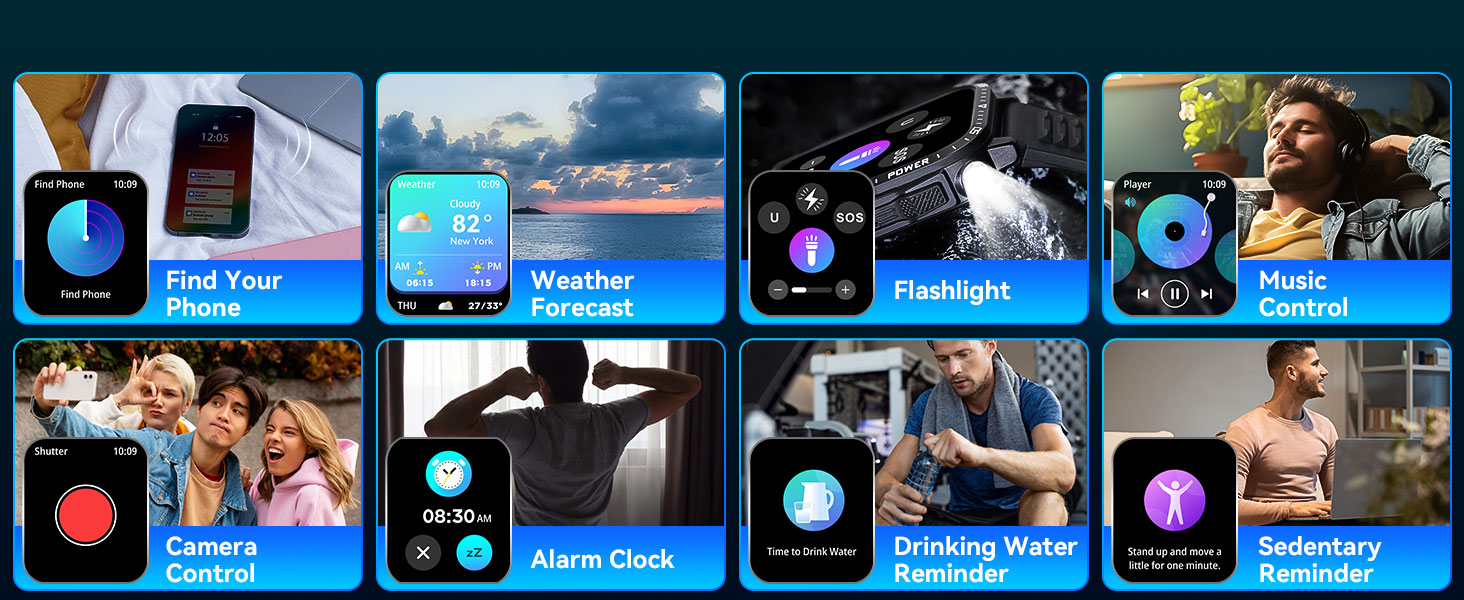 Android smart watch for men comes with built-in HiFi stereo speakers and a microphone. Features such
