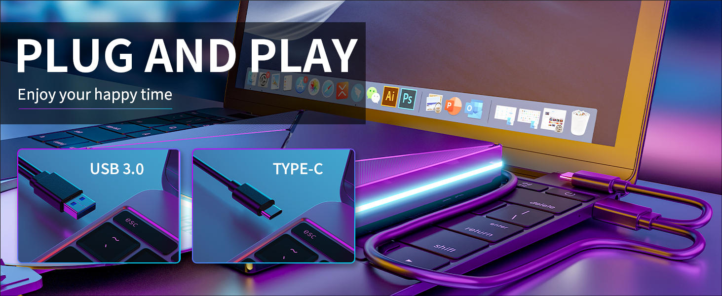 RGB DVD Player for Laptop, External CD DVD Drive for Mac