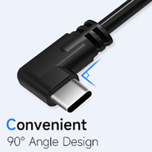 90 Degree USB C Right Angle The VR glasses are securely hooked with a 90° USB-C connector, which has