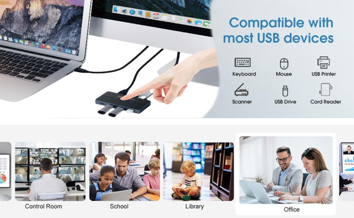 Hitoor 5Gbps USB 3.0 Switch for 2 Computers Share 4 USB Devices Peripheral USB Adapter USB Switch