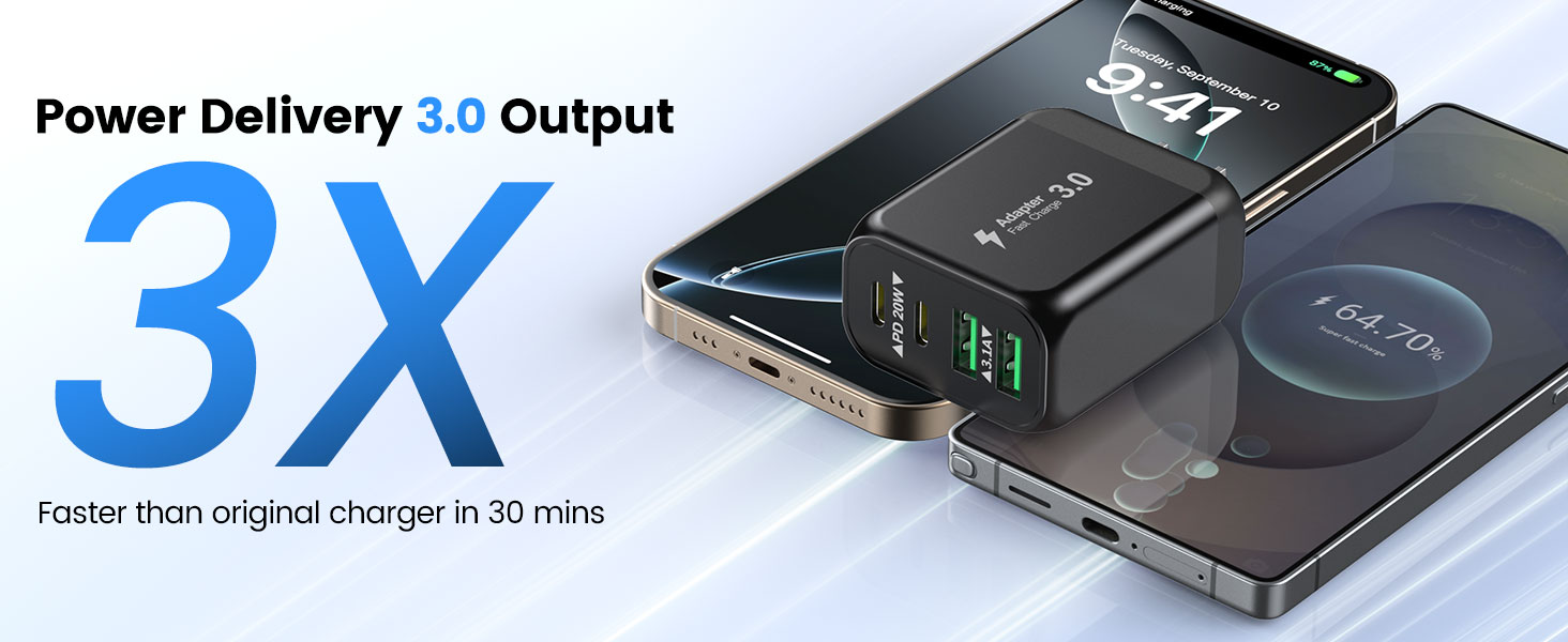 40W USB C Charger Block, 2-Pack 4-Ports ( 2 USB C + 2 USB A) Fast Charging Block Power Adapter, Dual