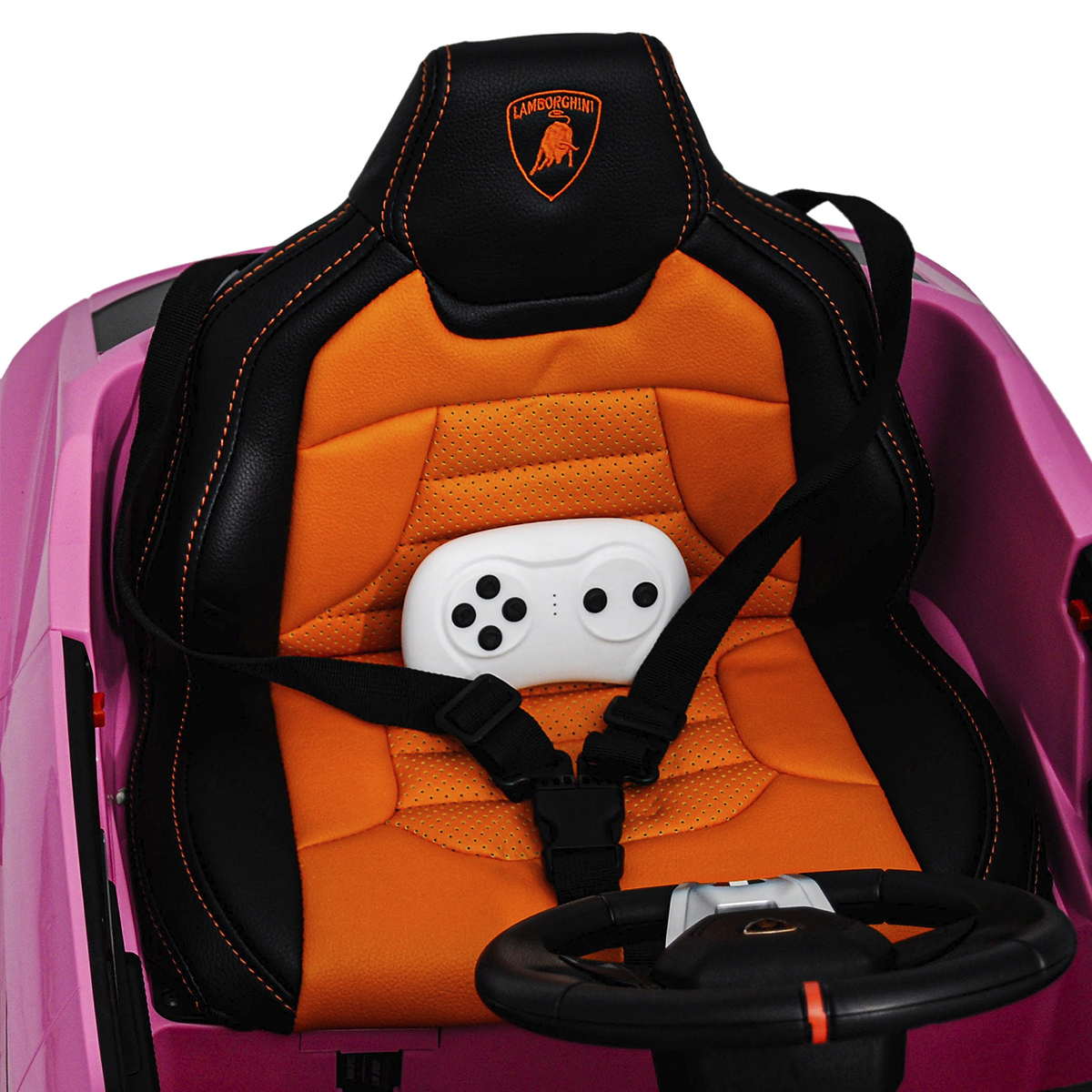 safe ride on toy, parental remote control, plastic seat , 3 point safety belts, lamborghinirideon